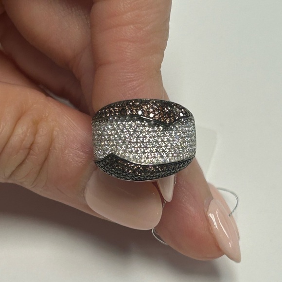 Suzy Levian Sterling Silver Brown White CZ Wide Pave Band NWT - Picture 5 of 7